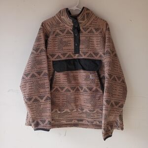 Carhartt Womens Relaxed Fit Sherpa Fleece Pullover Sweater XXL Tan Aztec Pattern